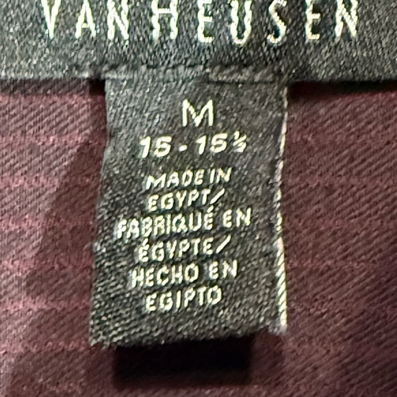 Van Huesen Button Down Dress Shirt Light Pinstripe Over Maroon Long Sleeve M - Picture 5 of 9